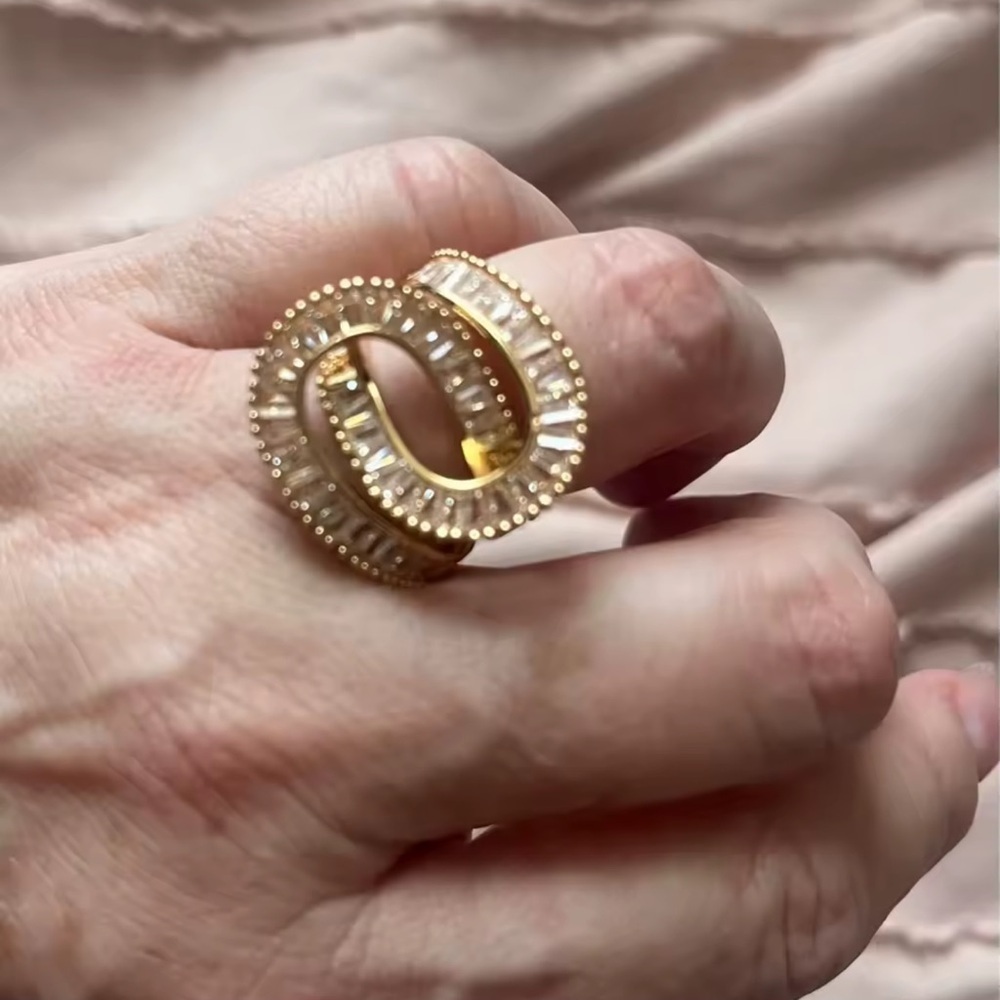 Gold Baguette Crystal Wrap Ring | Elegant Statement - Picture 11 of 14